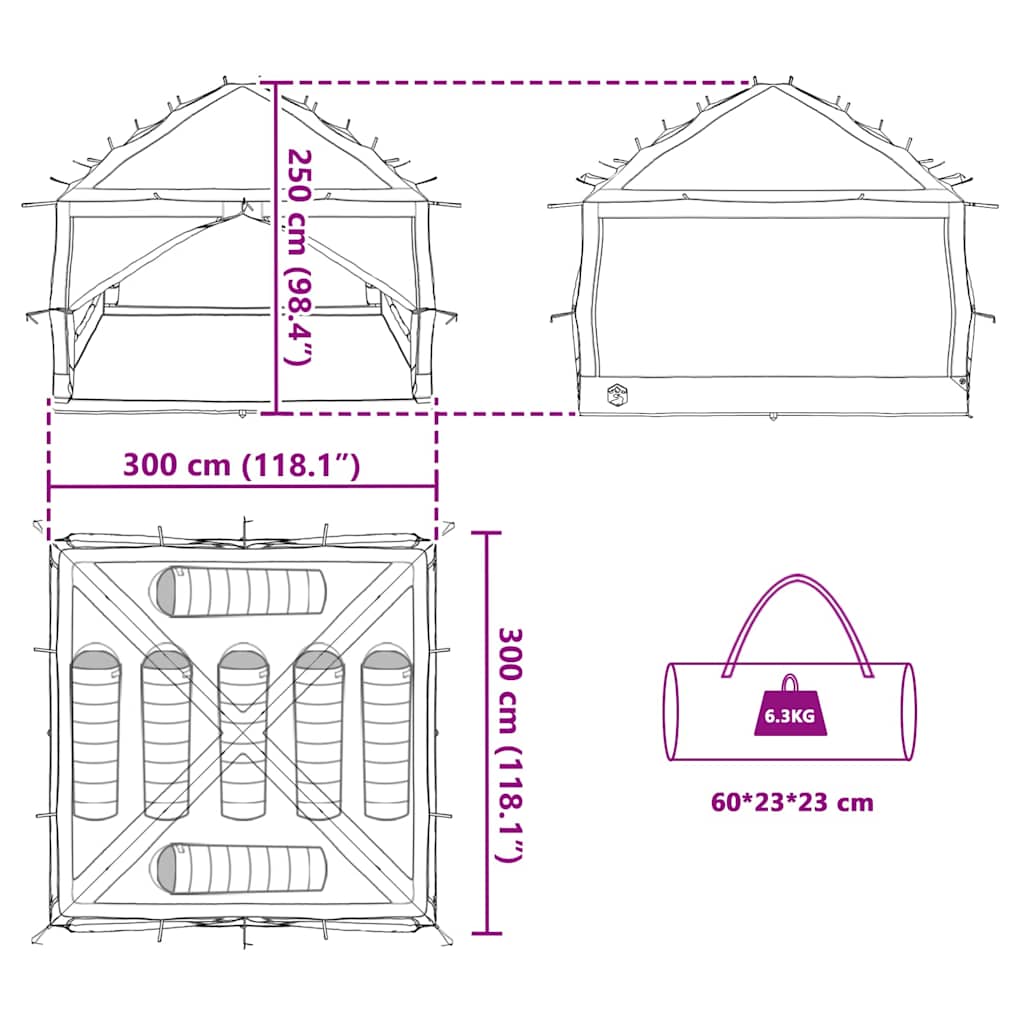 vidaXL Inner Tent 7-Person with Roof Green and Grey 300 x 300x 250 cm