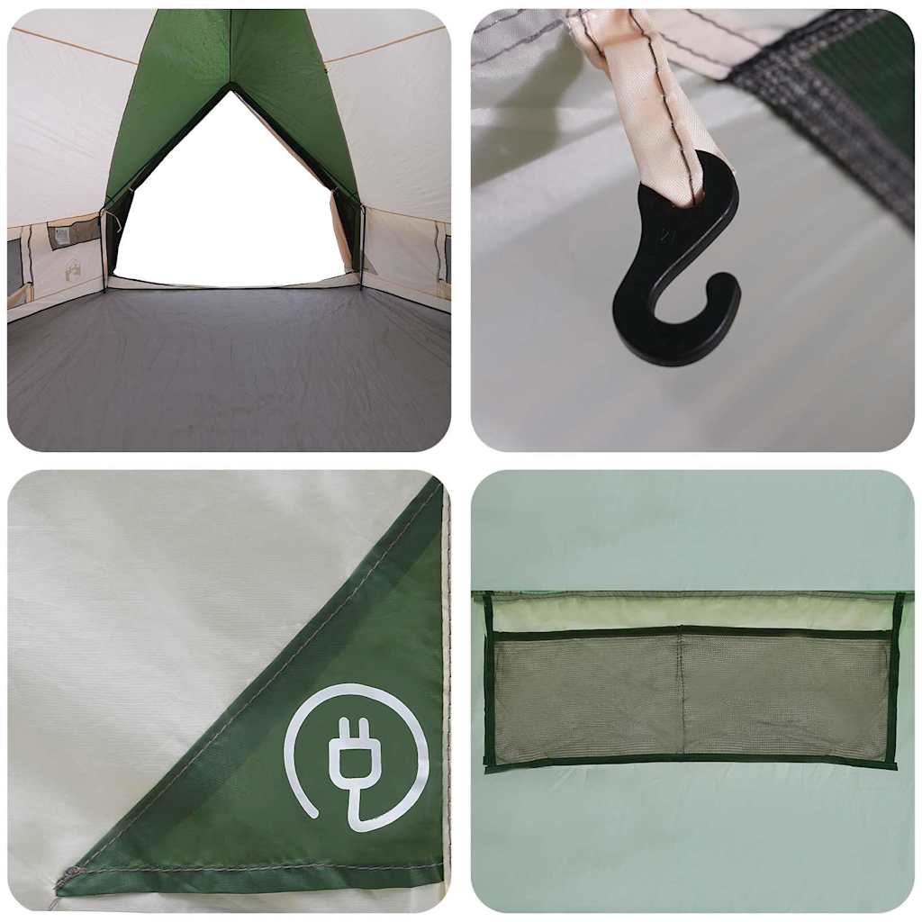 vidaXL Teepee Tent 10-Person Green and White 567 x 470 x 242 cm