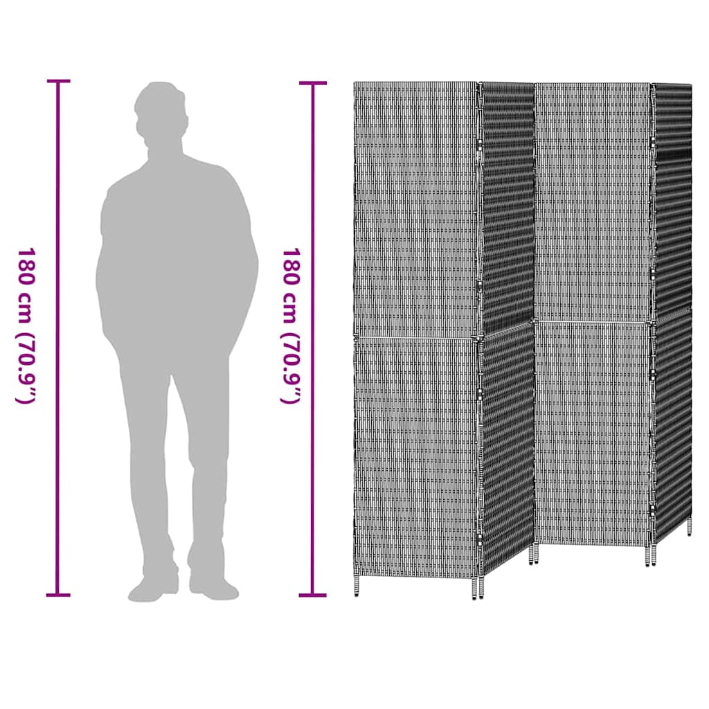 vidaXL Room Divider Folding Manual Black 195 x 180 cm Poly Rattan