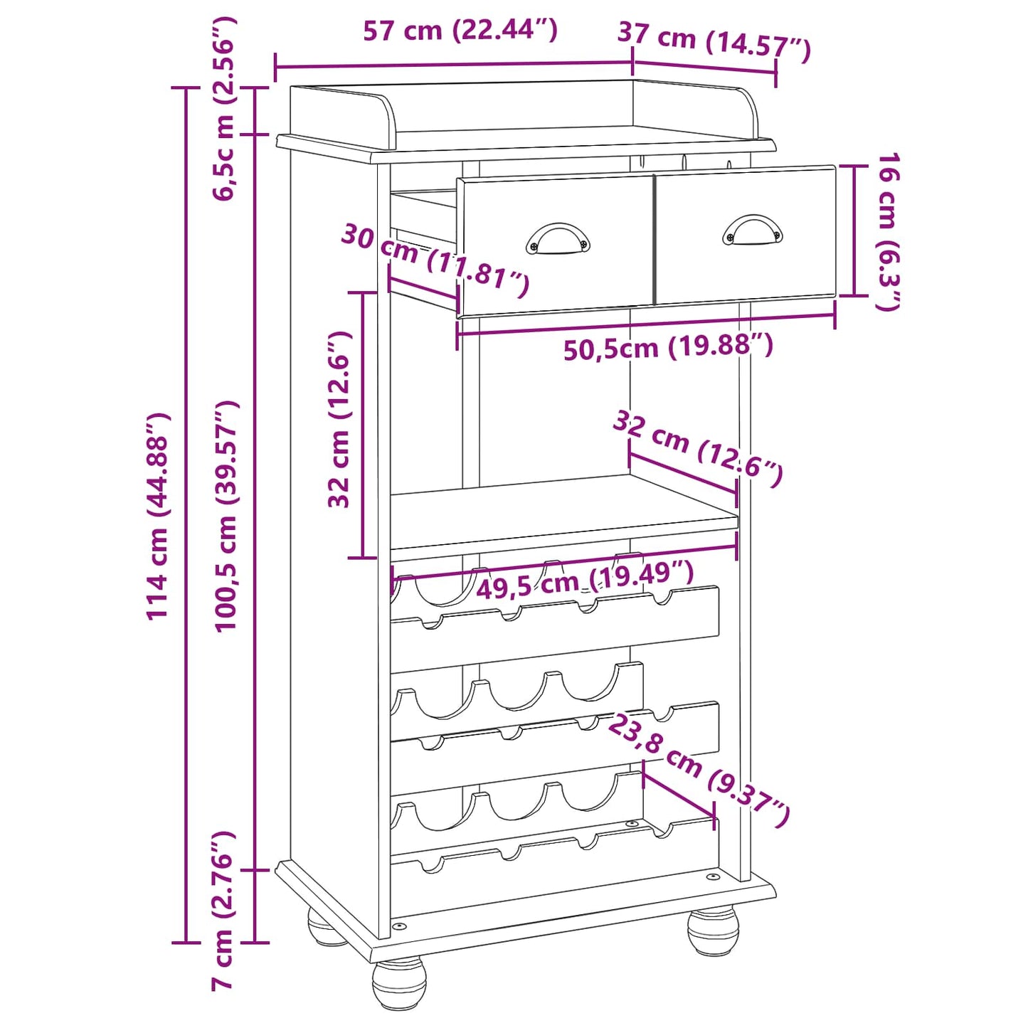 vidaXL Wine Cabinet ASKIM White with Honey Top 57 x 37 x 114 cm