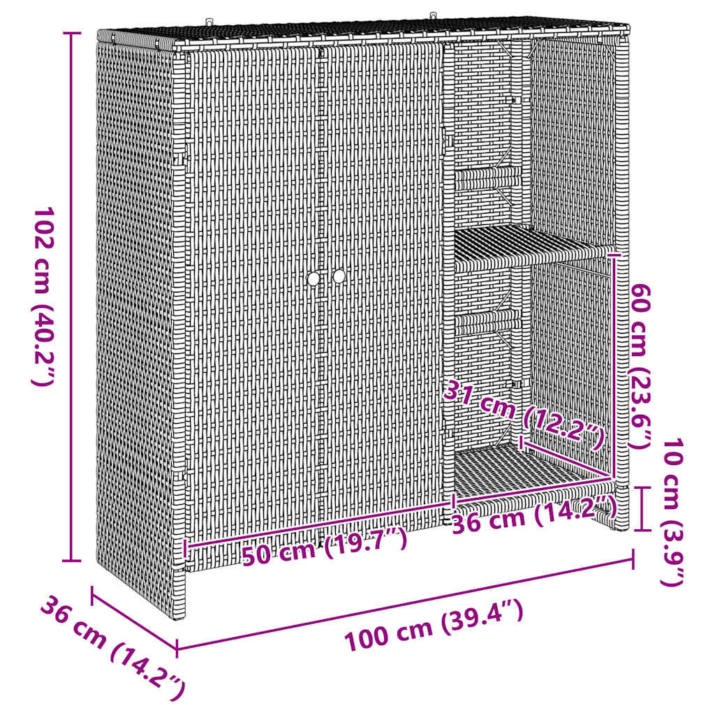 vidaXL Storage Cabinet with Shelf Brown 100 x 36 x 102 cm Rattan