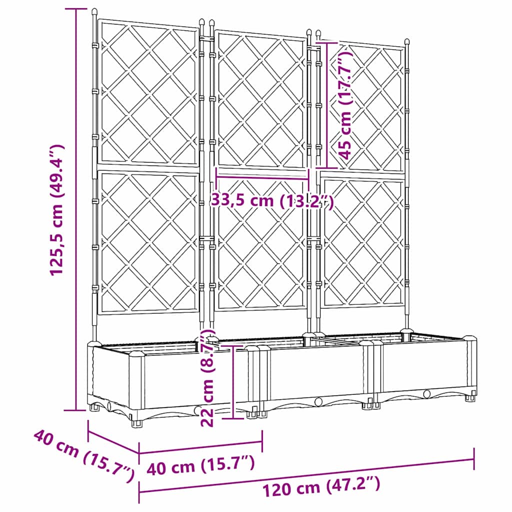 vidaXL Garden Planter 3 pcs Brown 120 x 40 x 125.5 cm Plastic