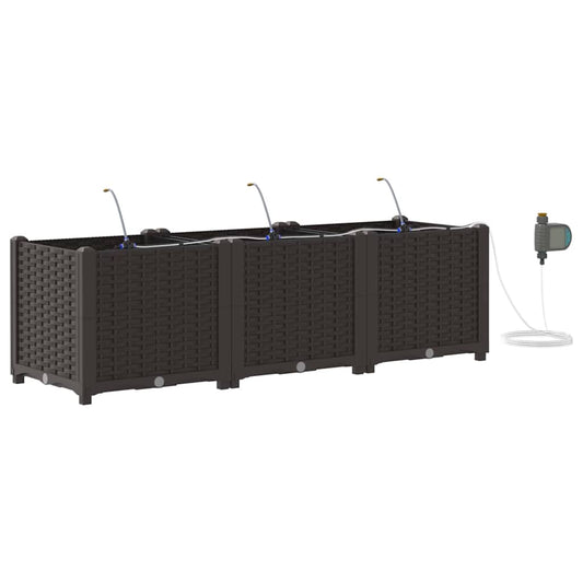 vidaXL Garden Planter 3 pcs Brown 120 x 40 x 37.5 cm PP