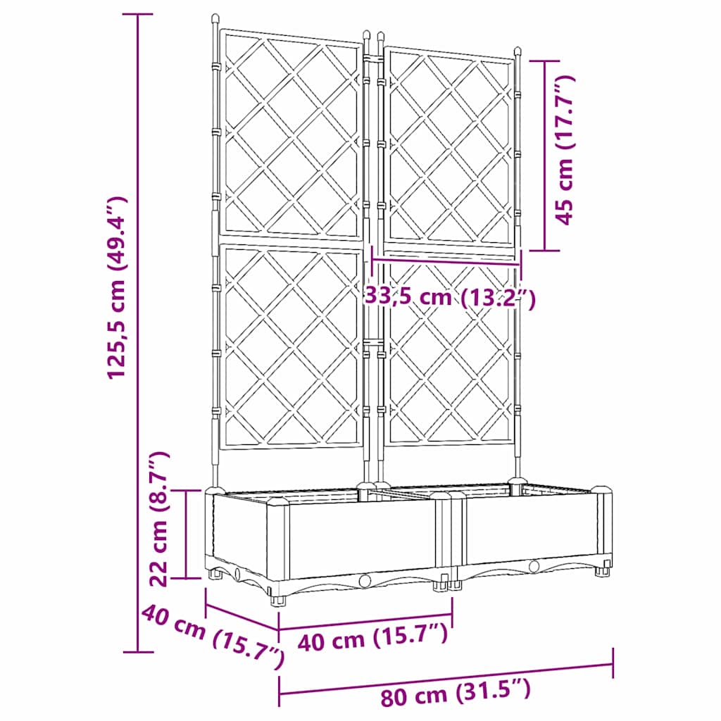 vidaXL Garden Planter 2 pcs Black 80 x 40 x 125.5 cm PP