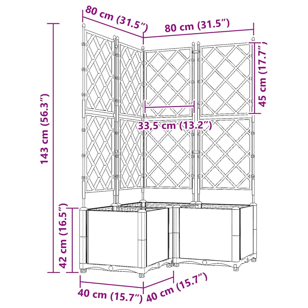 vidaXL Garden Planter 3 pcs Black 80 x 80 x 143 cm PP