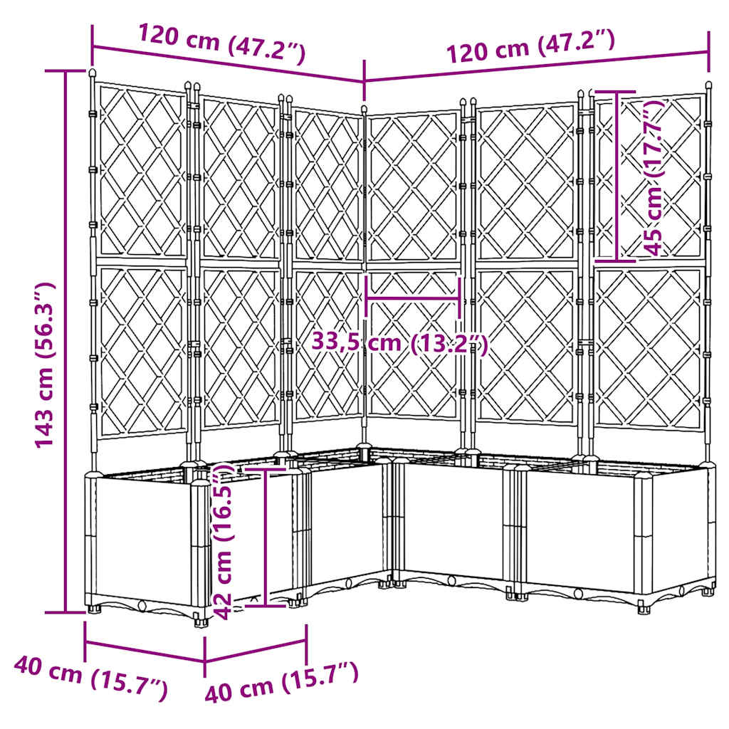 vidaXL Garden Planter 5 pcs Black 120 x 120 x 143 cm PP