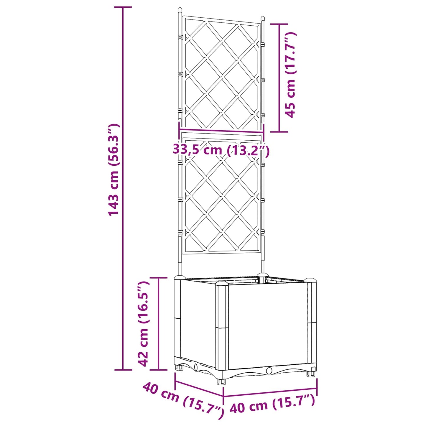 vidaXL Garden Planter Grey 40 x 40 x 143 cm PP