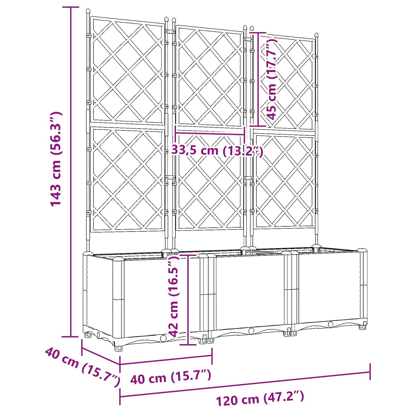 vidaXL Garden Planter 3 pcs Grey 120 x 40 x 143 cm PP