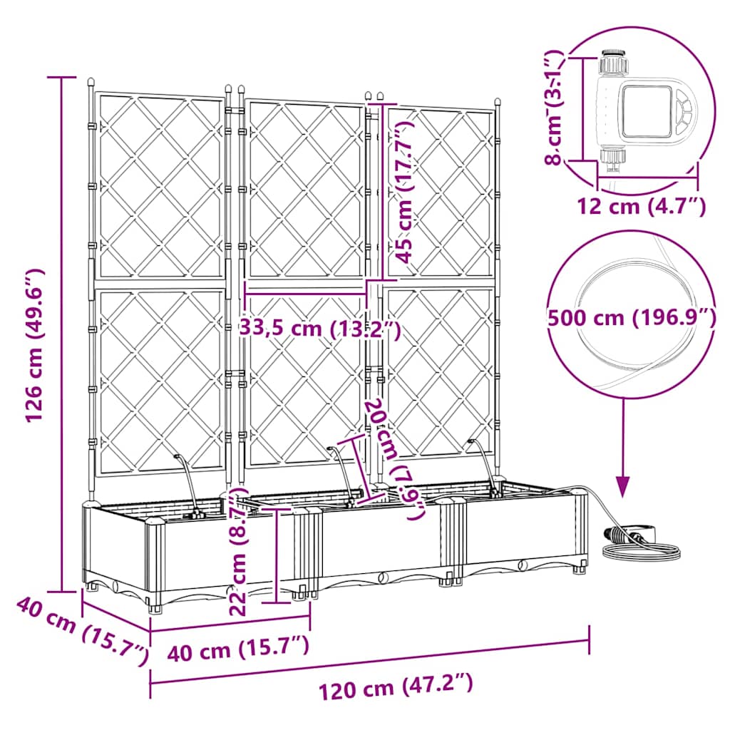 vidaXL Garden Planter 3 pcs White 120 x 40 x 126 cm PP