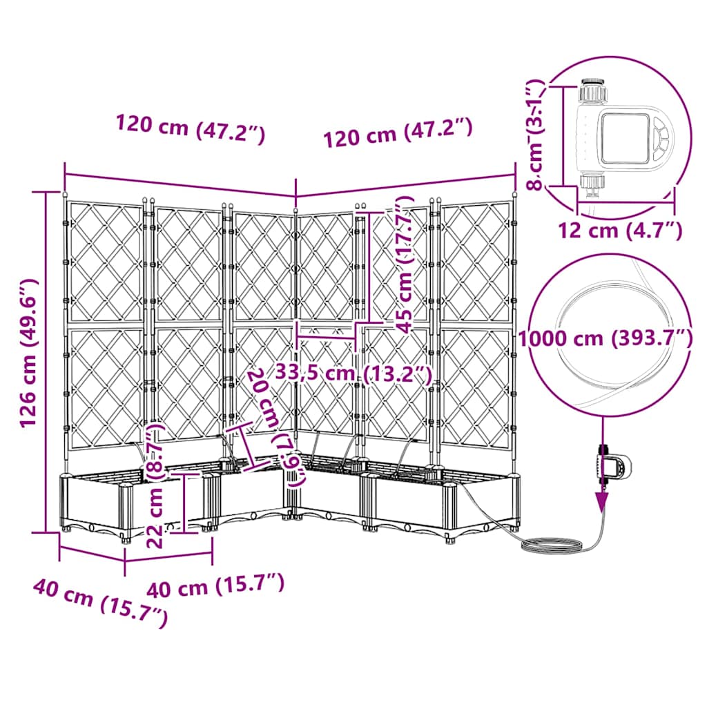vidaXL Garden Planter 5 pcs White 120 x 120 x 126 cm PP