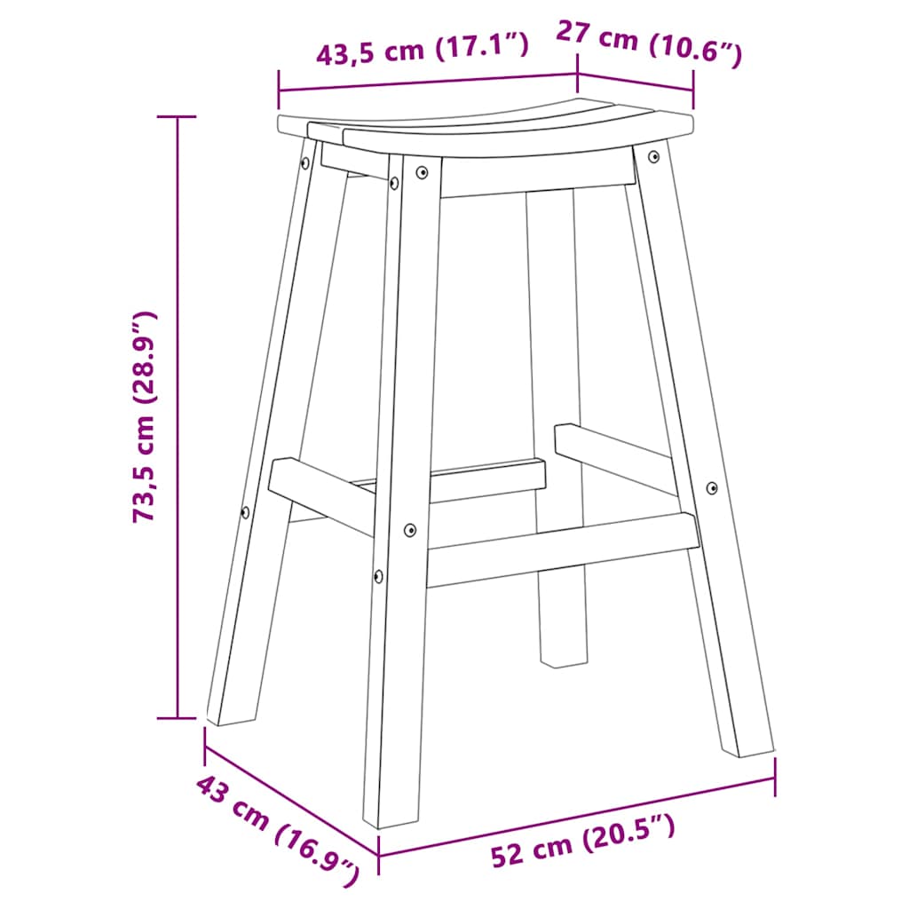 vidaXL Bar Stool 2 pcs White 52 x 43 x 73.5cm HDPE