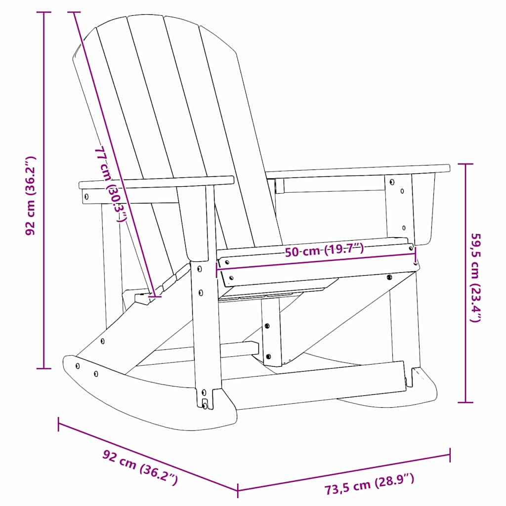 vidaXL Adirondack Rocking Chair Navy Blue 92 x 73.5 x 92 cm HDPE