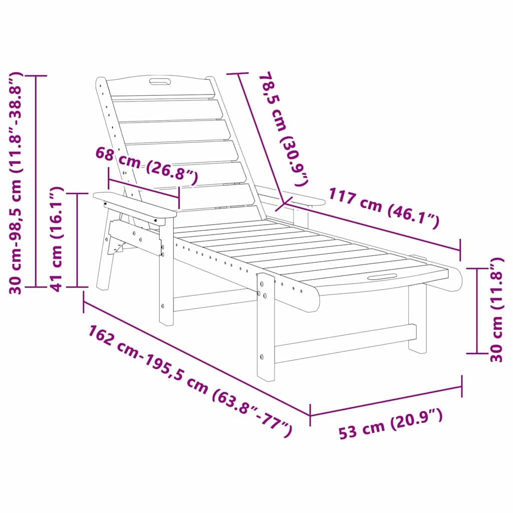 vidaXL Sun Lounger Navy Blue 195.5 x 53 x 98.5 cm HDPE