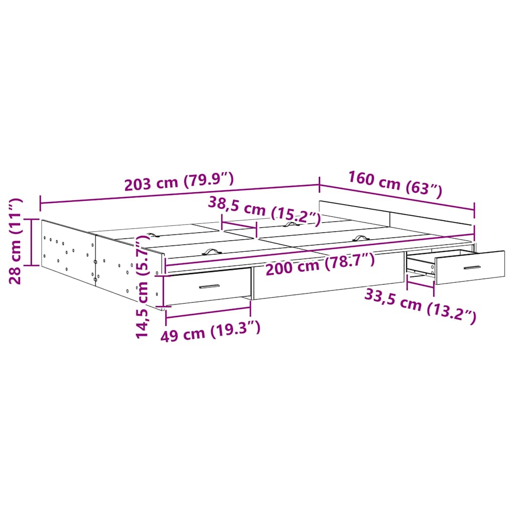 vidaXL Storage Bed Frame Smoked Oak 160 x 200 cm Engineered Wood