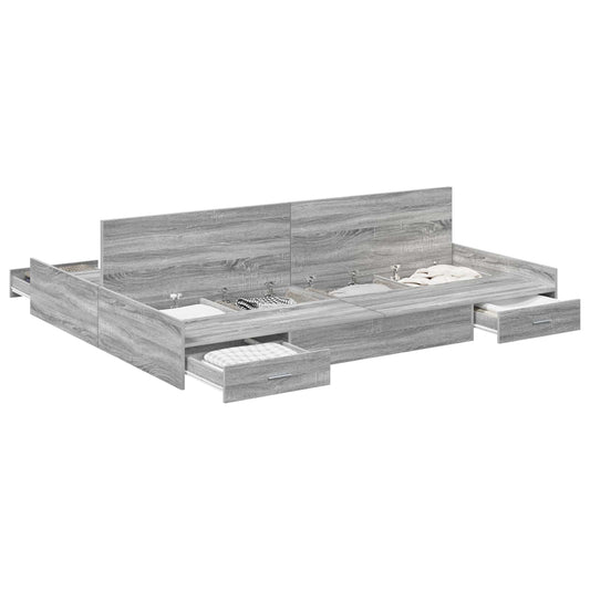 vidaXL Storage Bed Frame Grey Sonoma 150 x 200 cm Engineered Wood