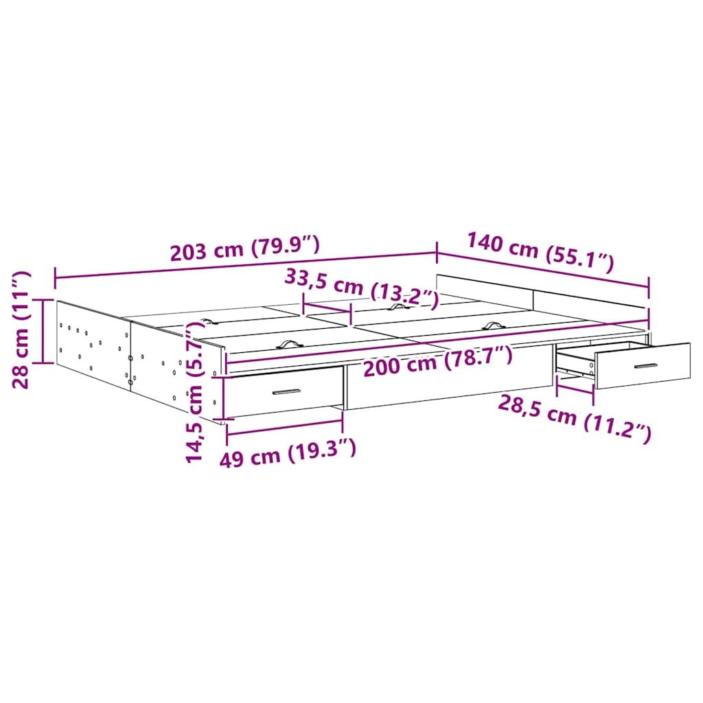 vidaXL Storage Bed Frame with Door White 140 x 200 cm Engineered Wood