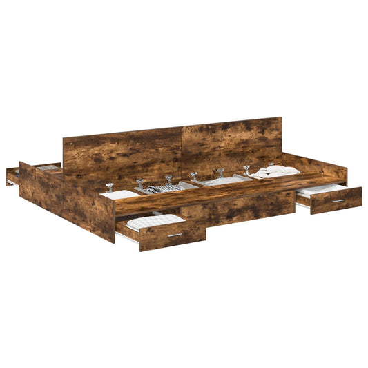vidaXL Storage Bed Frame Smoked Oak 140 x 200 cm Engineered Wood