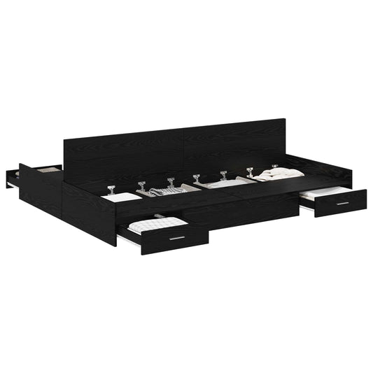 vidaXL Storage Bed Frame Black Oak 140 x 190 cm Engineered Wood