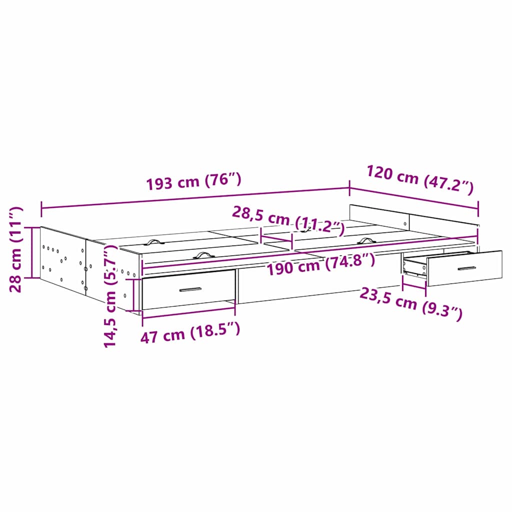 vidaXL Storage Bed Frame Black Oak 120 x 190 cm Engineered Wood