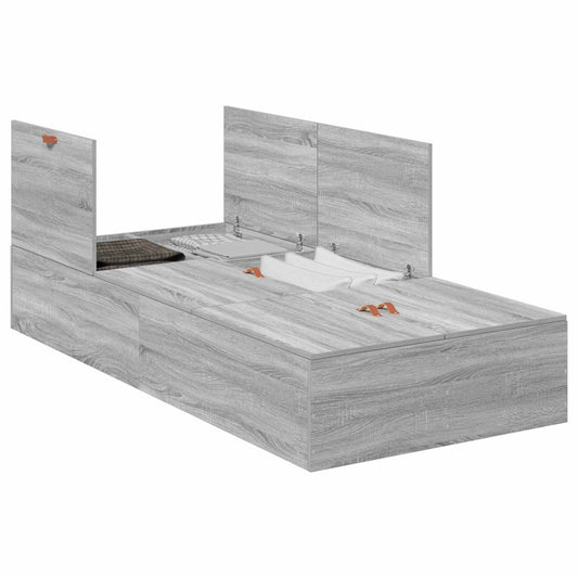 vidaXL Storage Bed Frame Grey Sonoma 90 x 200 cm Engineered Wood