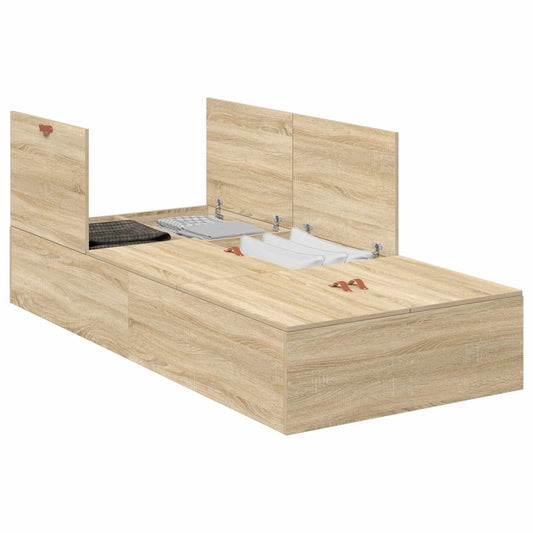 vidaXL Storage Bed Frame Sonoma Oak 90 x 190 cm Engineered Wood