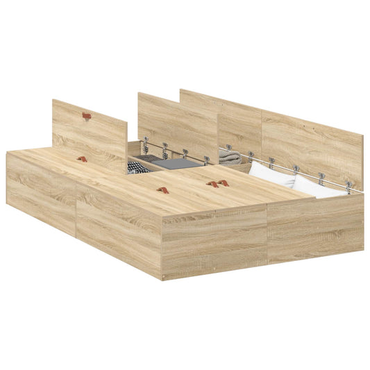 vidaXL Storage Bed Frame Sonoma Oak 120 x 190 cm Engineered Wood