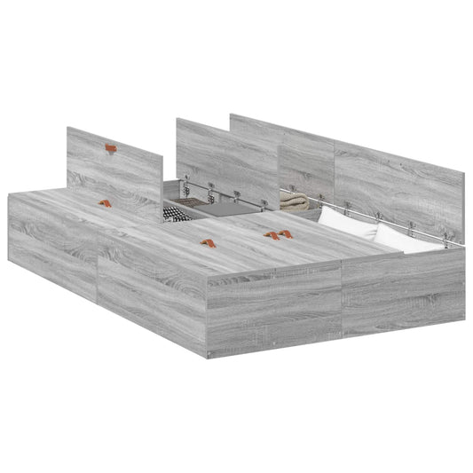 vidaXL Storage Bed Frame Grey Sonoma 120 x 190 cm Engineered Wood