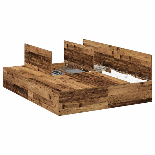 vidaXL Storage Bed Frame Old Wood 135 x 190 cm Engineered Wood