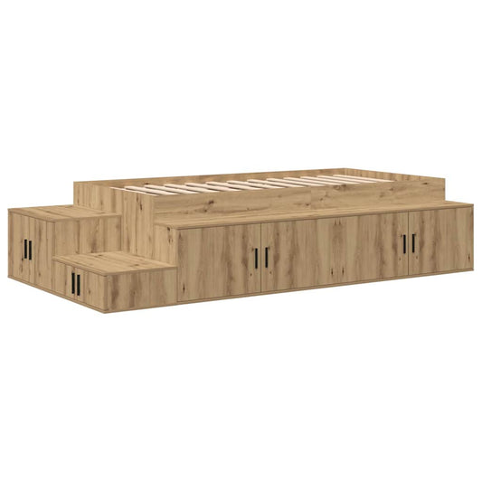 vidaXL Storage Bed Frame with Shelf Artisan Oak 80 cm Engineered Wood