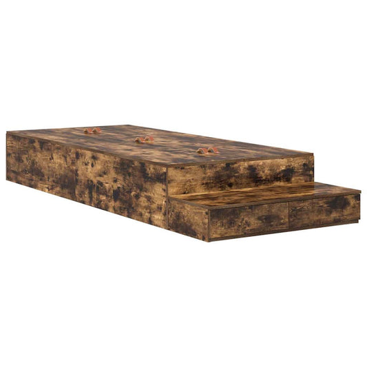 vidaXL Storage Bed Frame with Drawer Smoked Oak 90 cm Engineered Wood