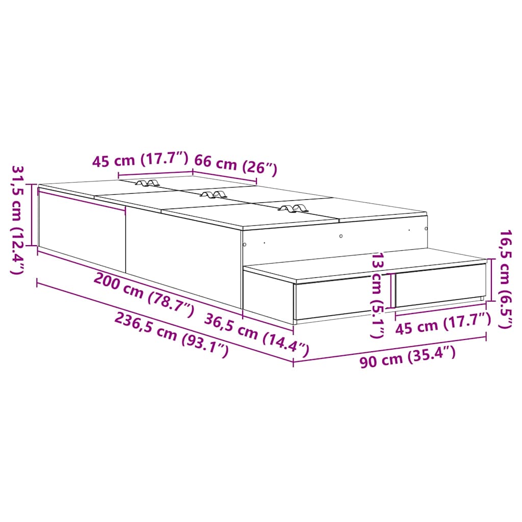 vidaXL Storage Bed Frame with Drawer Smoked Oak 90 cm Engineered Wood