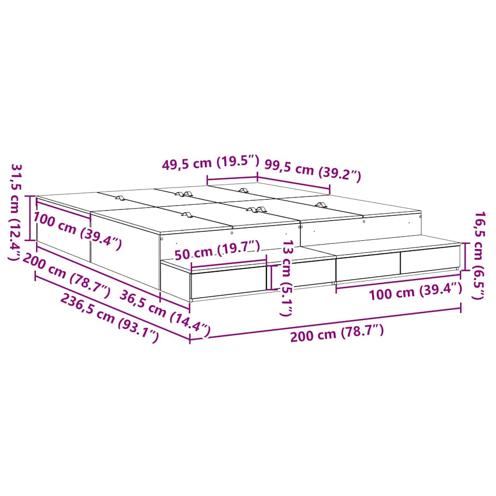 vidaXL Storage Bed Frame with Drawer White 200 cm Engineered Wood