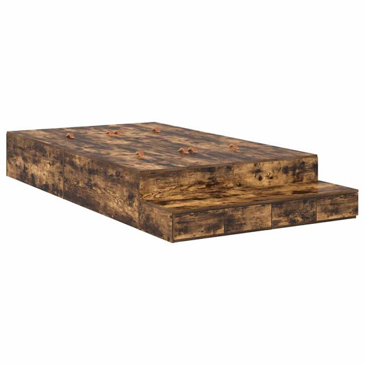 vidaXL Storage Bed Frame with Drawer Smoked Oak 120 cm Engineered Wood
