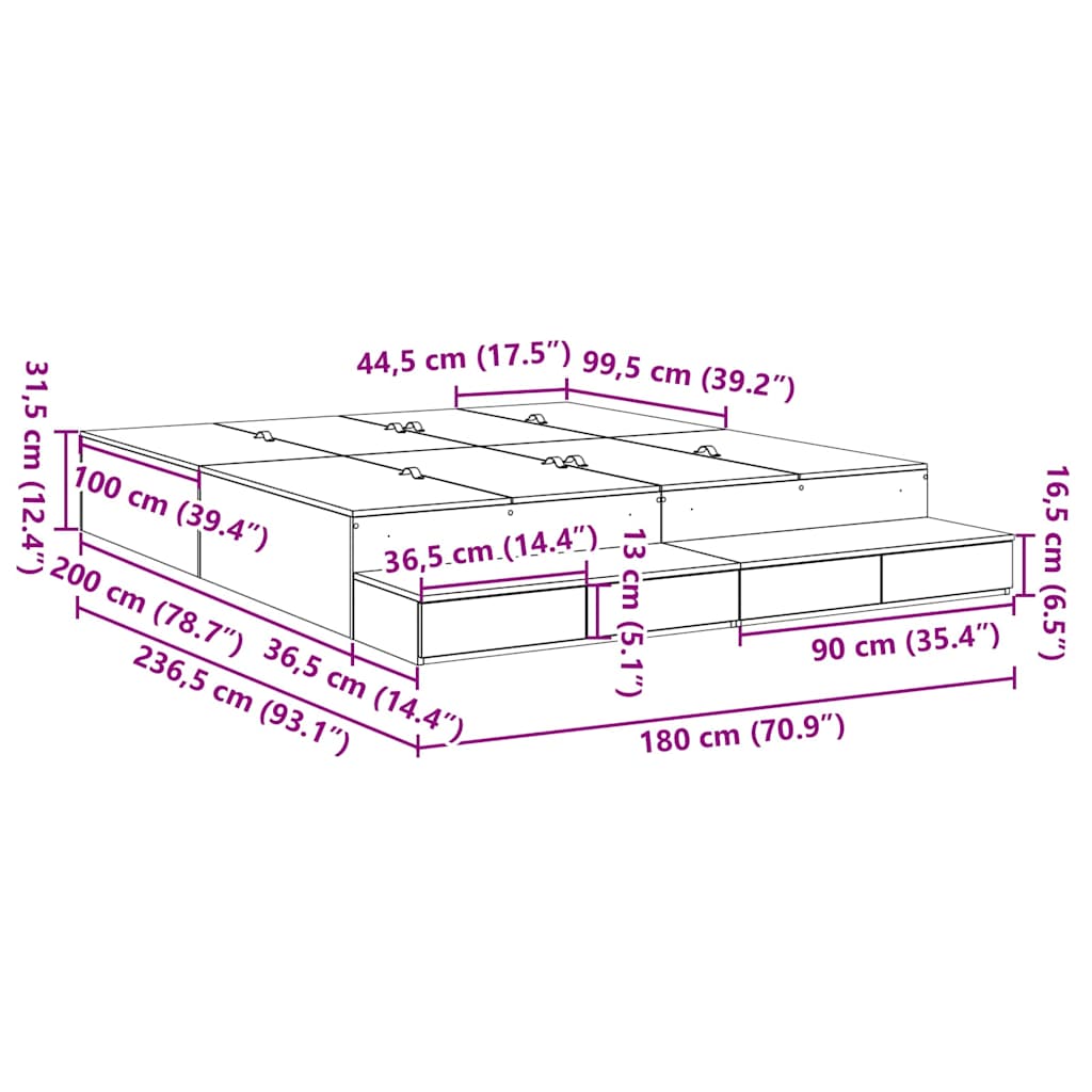 vidaXL Storage Bed Frame with Drawer White 180 cm Engineered Wood