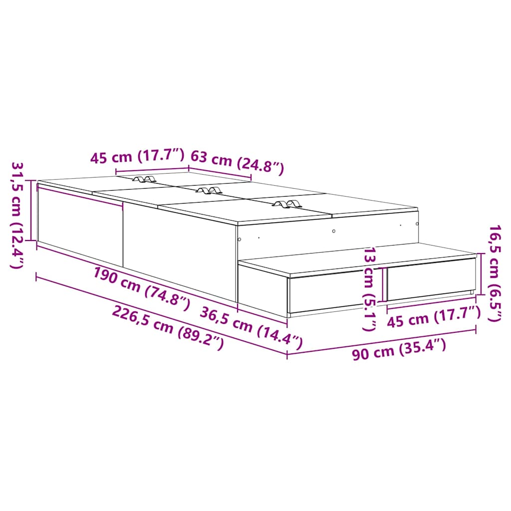 vidaXL Storage Bed Frame with Drawer White 90 cm Engineered Wood