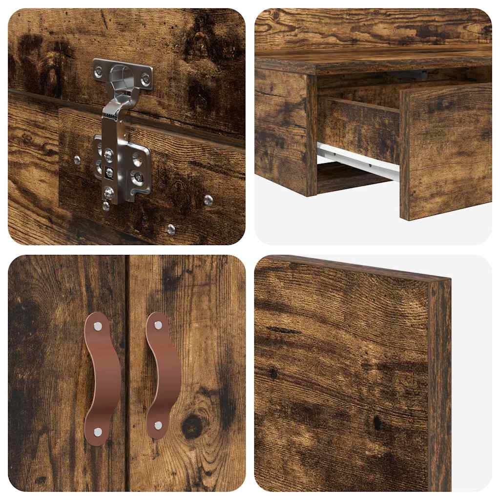 vidaXL Storage Bed Frame with Drawer Smoked Oak 75 cm Engineered Wood