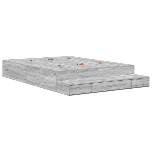 vidaXL Storage Bed Frame Grey Sonoma 135 cm Engineered Wood