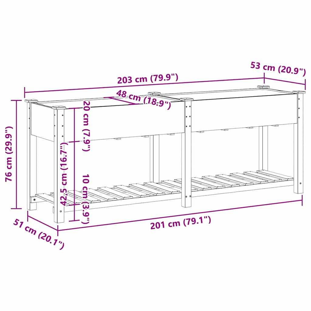 vidaXL Garden Planter Beige 203 x 53 x 76.5 cm Solid Fir Wood