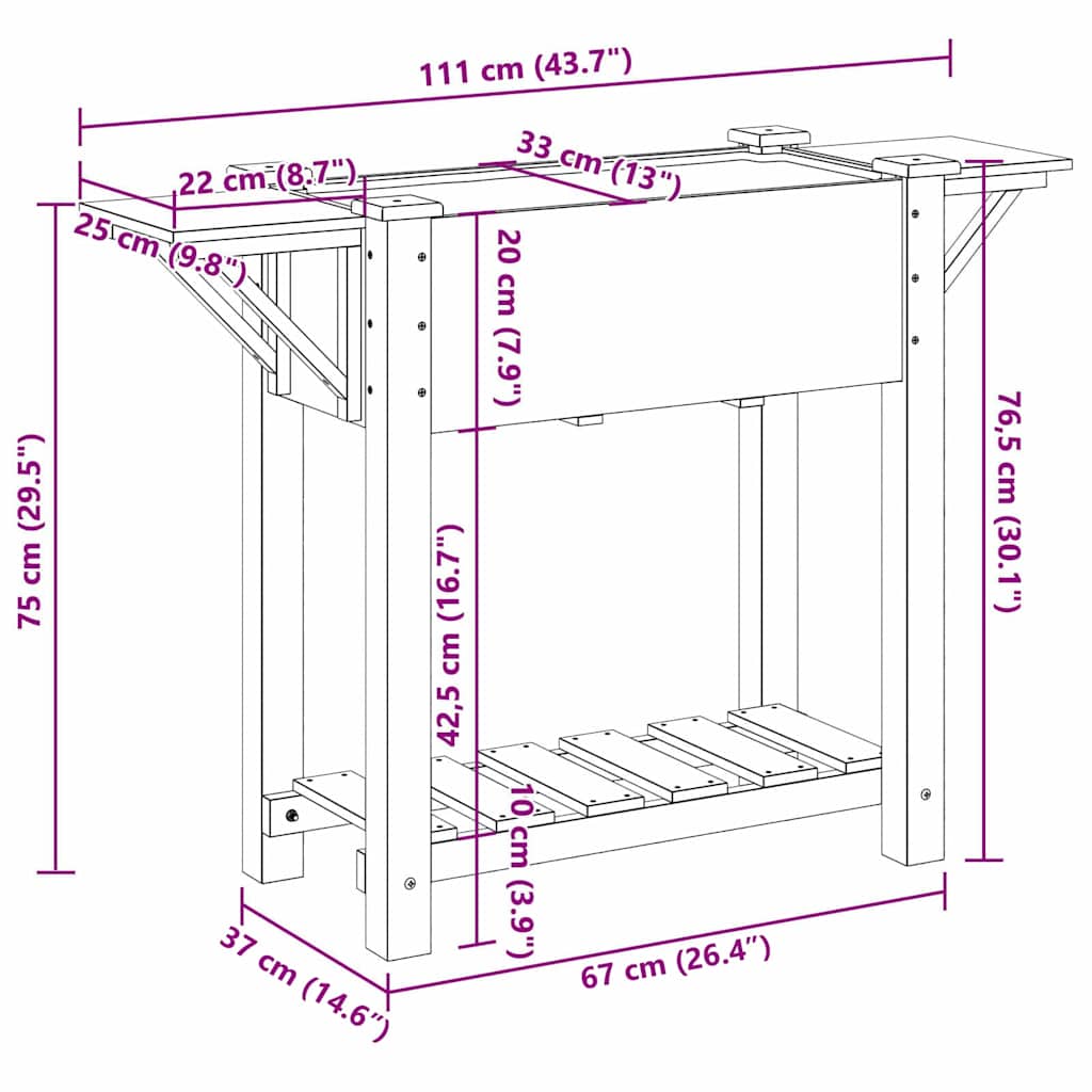 vidaXL Garden Planter Beige 111 x 37 x 76.5 cm Solid Fir Wood