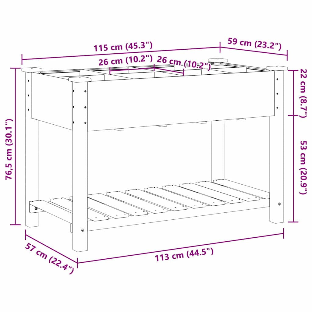 vidaXL Garden Planter Beige 115 x 59 x 76.5 cm Solid Fir Wood