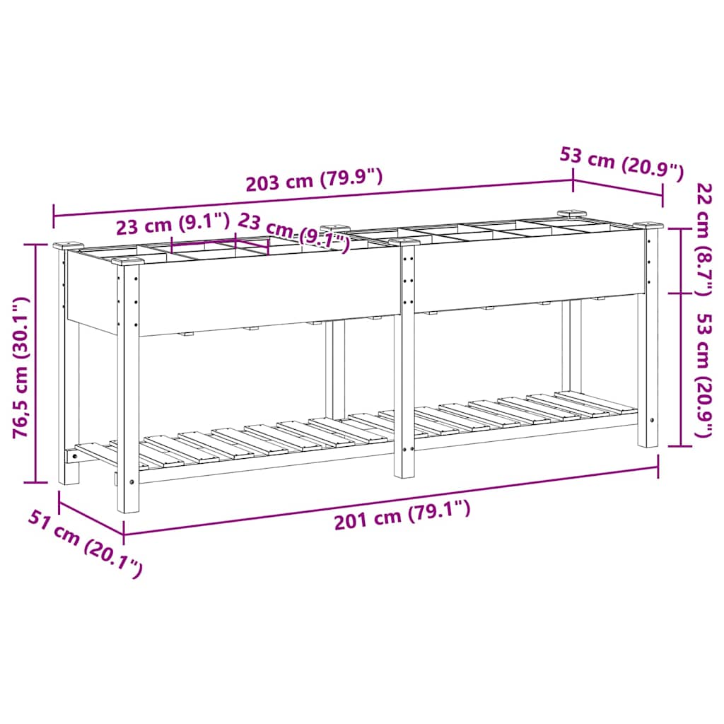 vidaXL Garden Planter Beige 203.5 x 53 x 76.5 cm Solid Fir Wood