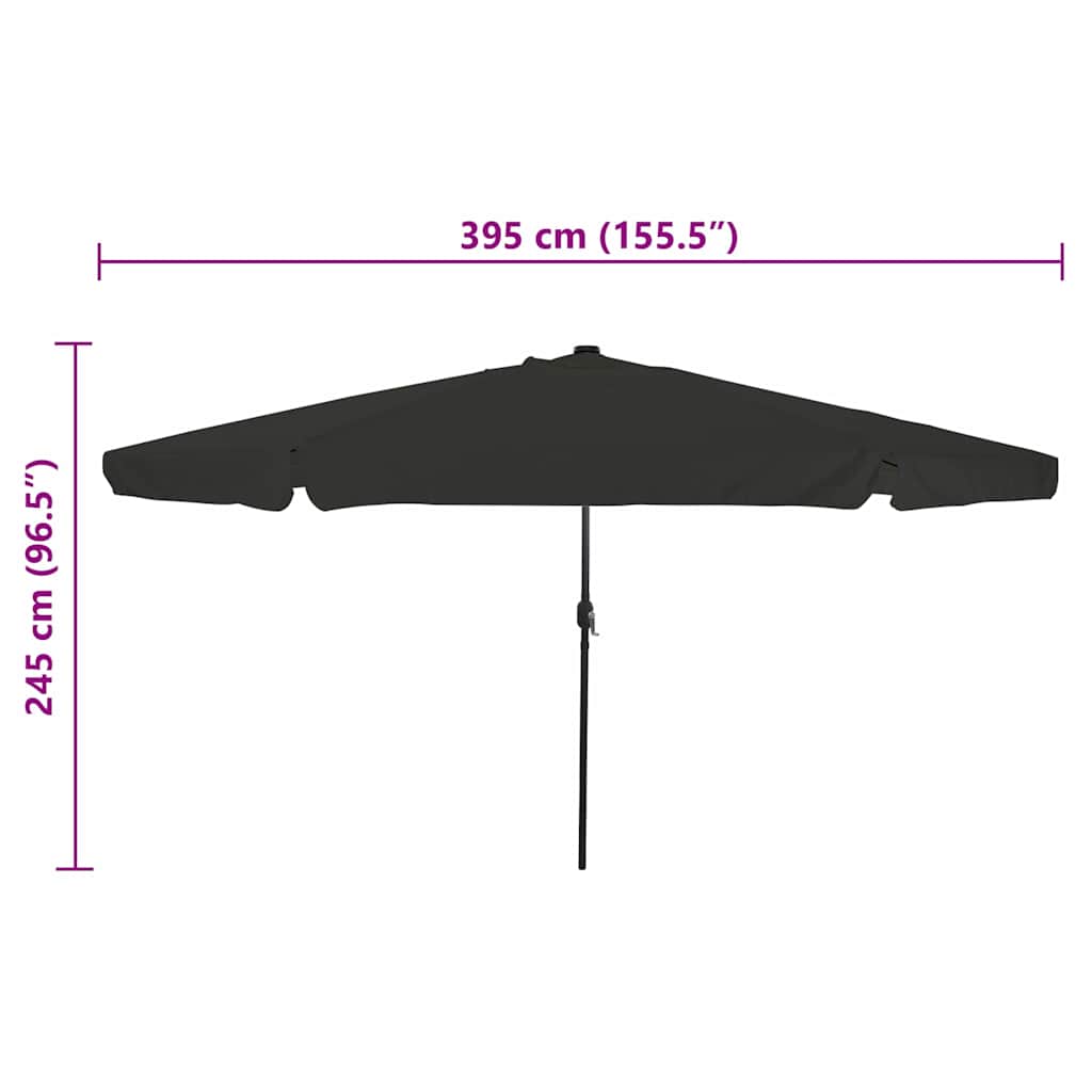vidaXL Garden Parasol Black 395 x 395 x 245 cm Polyester