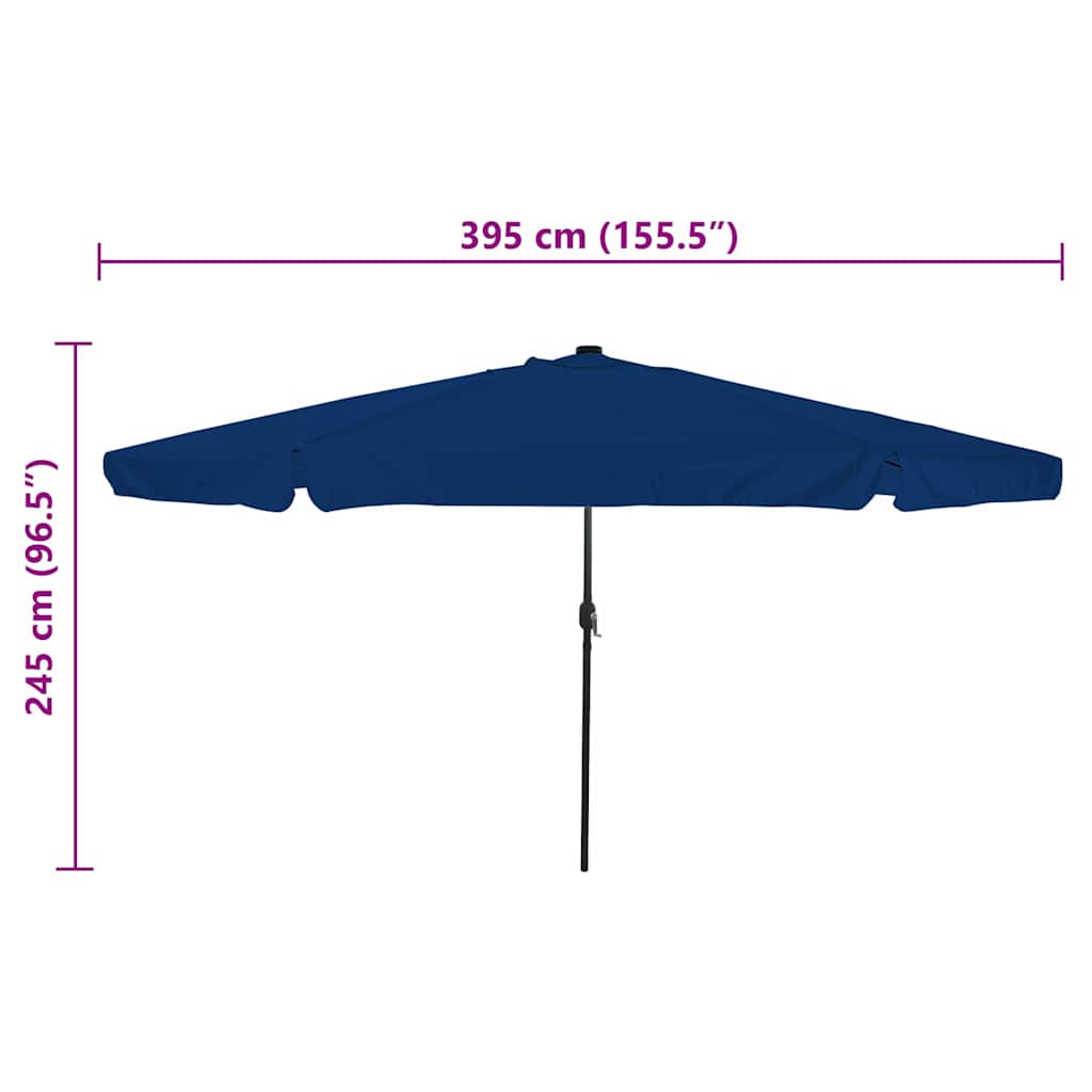 vidaXL Garden Parasol 395 x 395 x 245 cm Polyester Round Azurblau