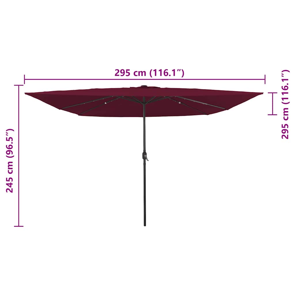 vidaXL Garden Parasol Bordeaux Red 295 x 295 x 245 cm