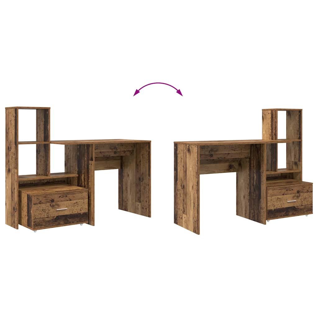 vidaXL Desk with Drawer Old Wood 131.5 x 50 x 106.5 cm Engineered Wood