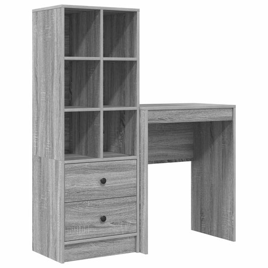 vidaXL Desk with Drawer with Shelf with Storage 2 pcs Grey Sonoma