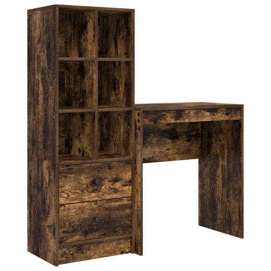 vidaXL Desk with Drawer with Shelf with Storage 2 pcs Smoked Oak