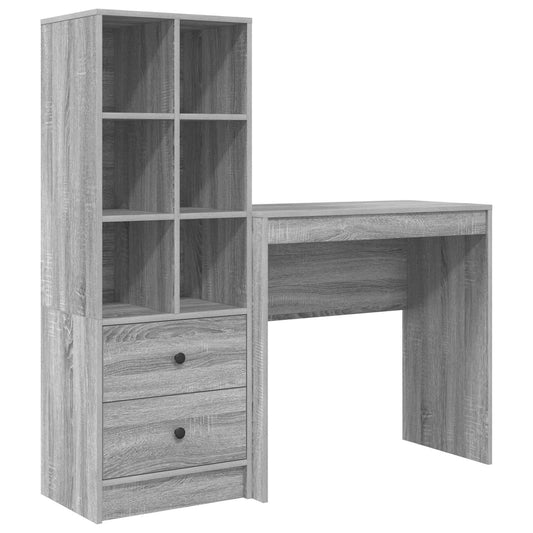 vidaXL Desk with Drawer with Shelf with Storage 2 pcs Grey Sonoma