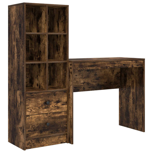 vidaXL Desk with Drawer with Shelf with Storage 2 pcs Smoked Oak