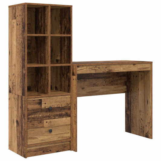 vidaXL Desk with Drawer with Shelf with Storage 2 pcs Old Wood